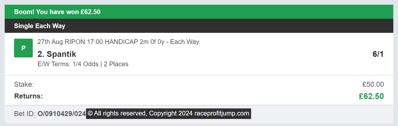 Race Profit Jump - Winner - 2024-08-27
